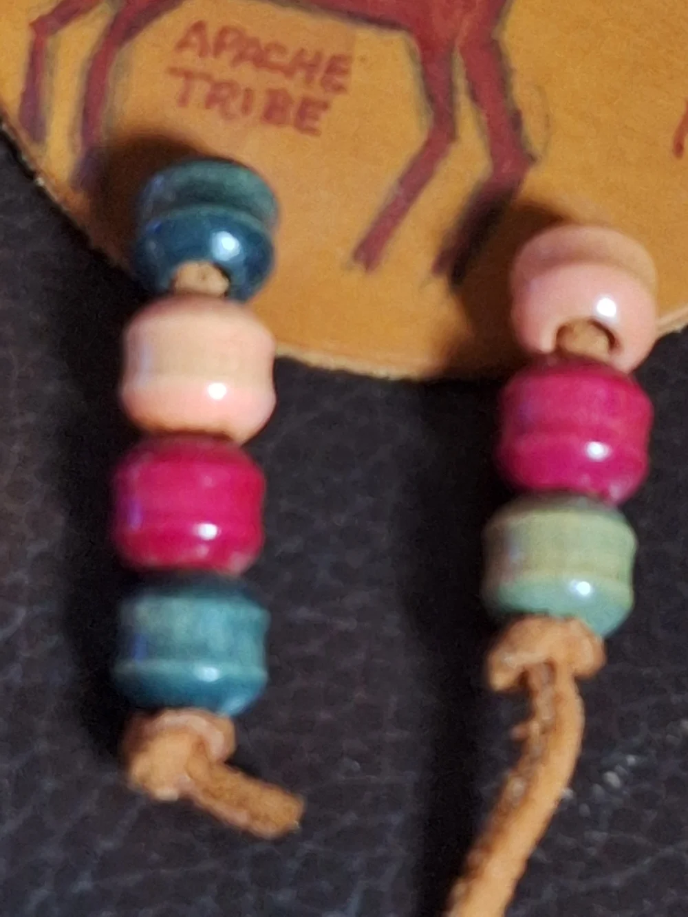 Handcrafted Tan Leather Necklace with Red Deer Pendant.Apache Tribe